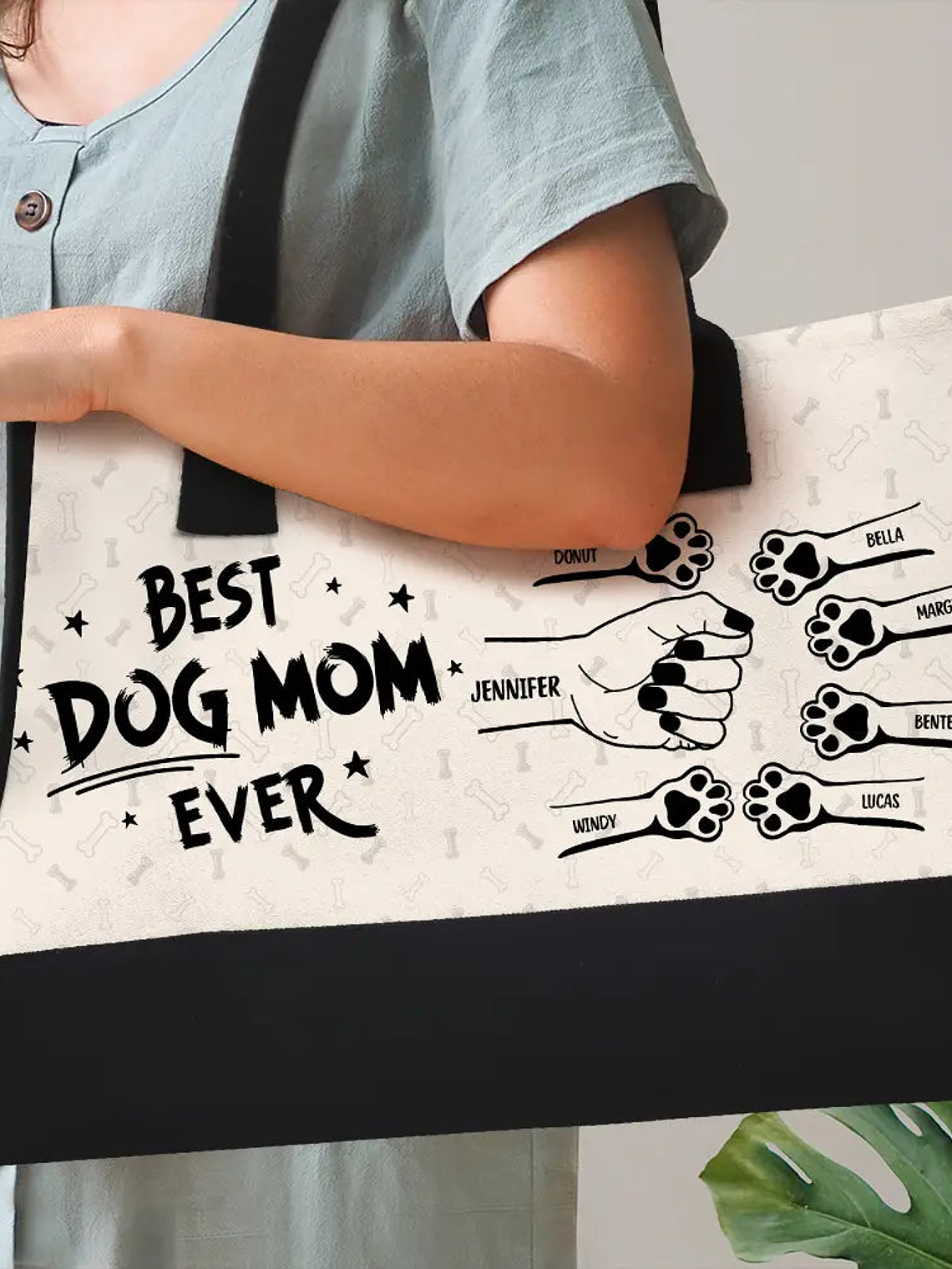 Best Dog Mom Ever Fist Bump - Personalized Canvas Tote Bag 3