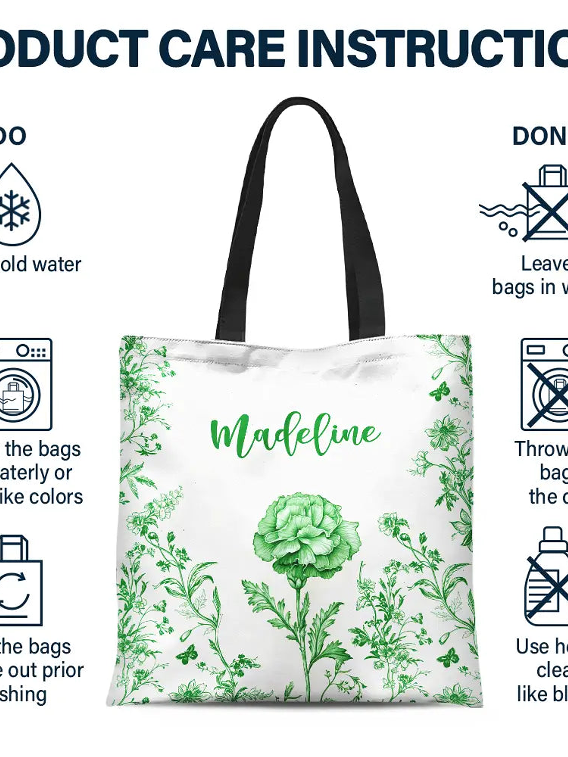 Chinoiserie Toile Art With Birth Month Flower - Personalized Tote Bag 5