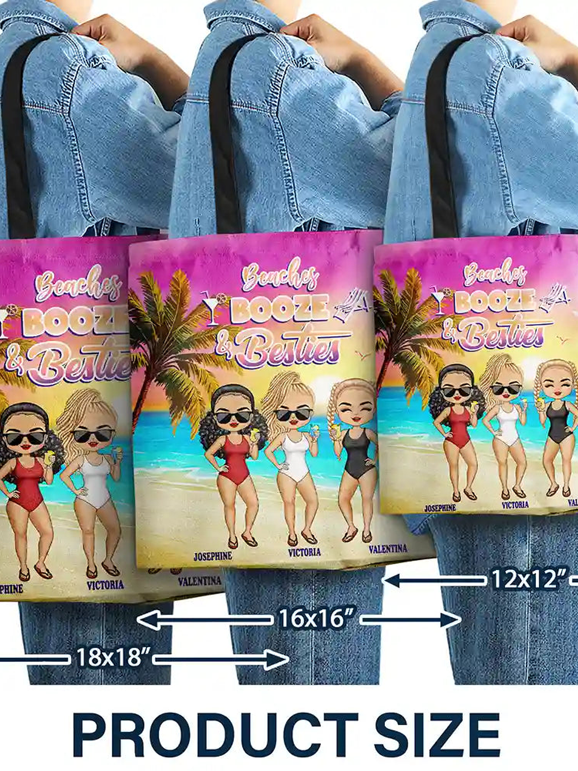 Beaches Booze Besties - Personalized Tote Bag 4