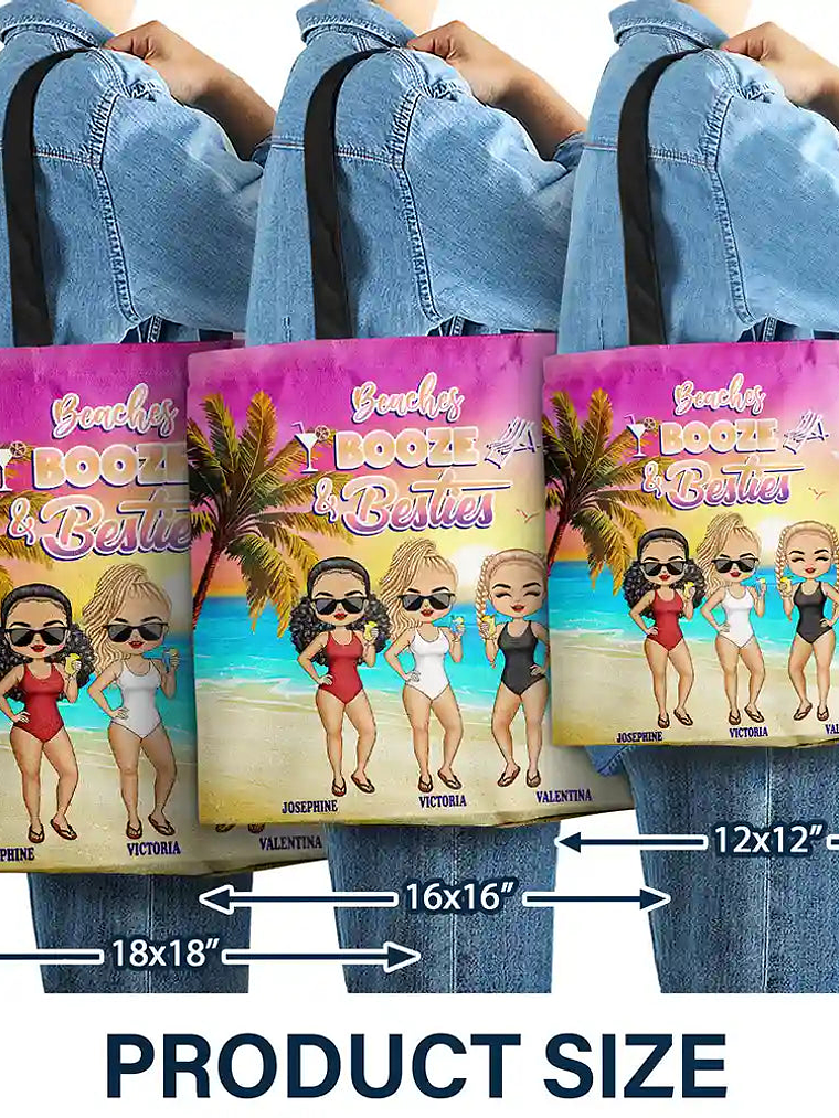 Beaches Booze Besties - Personalized Tote Bag 4