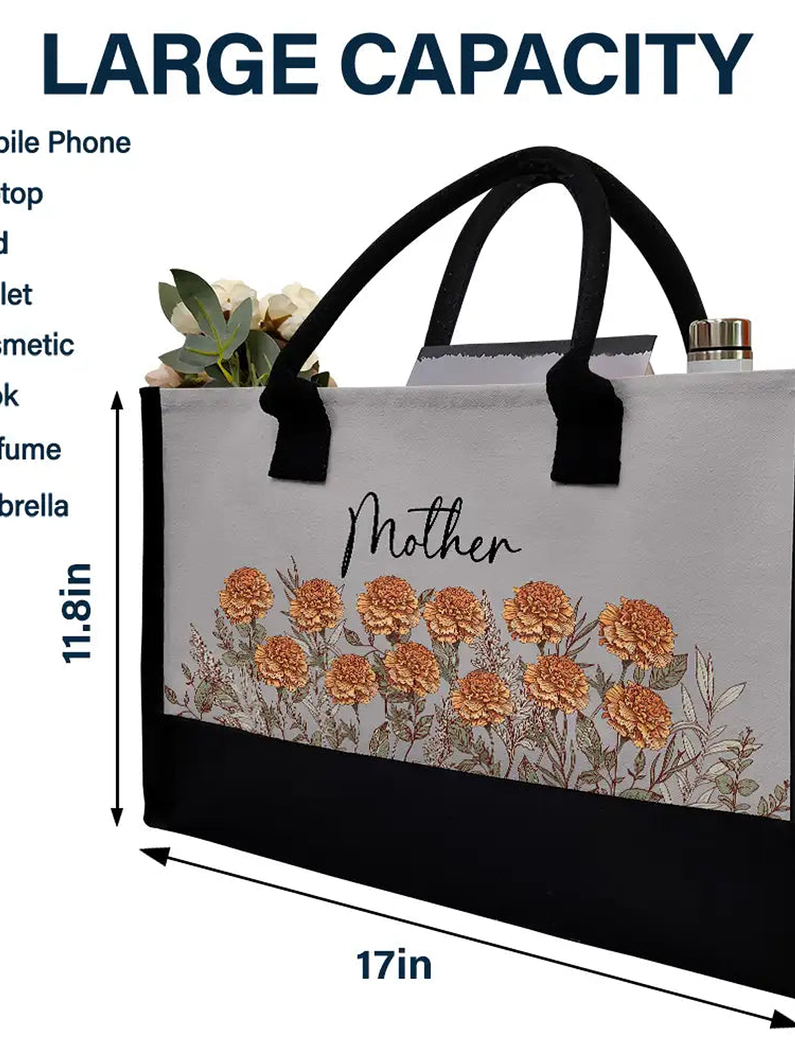 Grandma Mom Nanny Birth Flower - Personalized Canvas Tote Bag 4