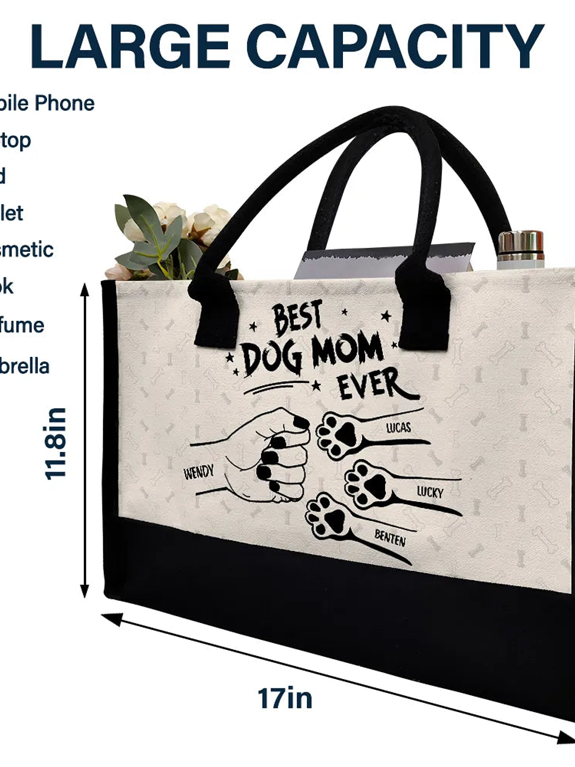Best Dog Mom Ever Fist Bump - Personalized Canvas Tote Bag 4