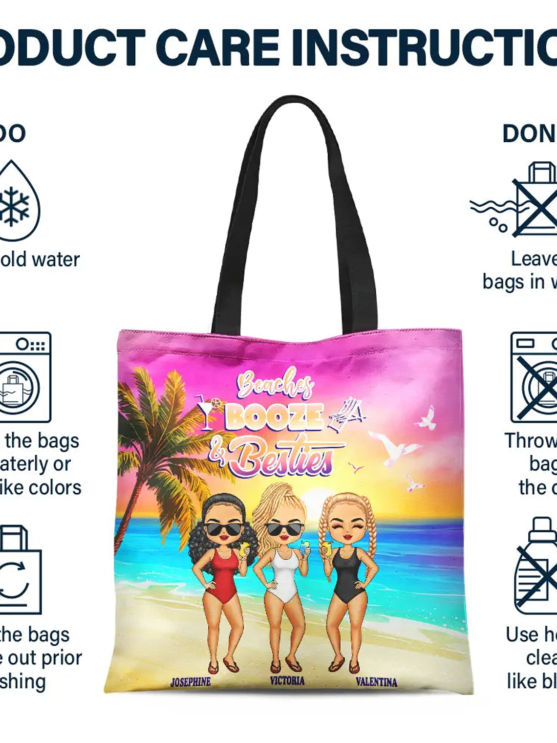 Beaches Booze Besties - Personalized Tote Bag 5