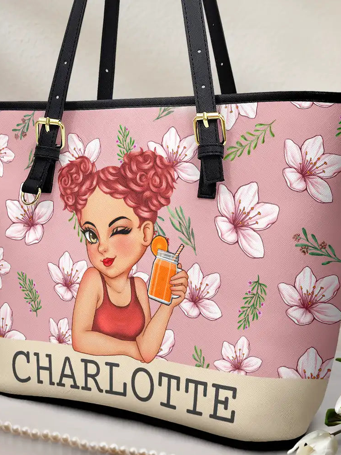 Birth Month Flowers Bloom Where You're Planted Women - Personalized Leather Tote Bag 2