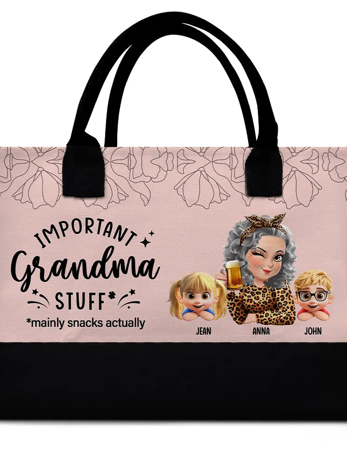 Important Grandma Stuff Mainly Snacks Actually 3D Effect - Personalized Canvas Tote Bag 1