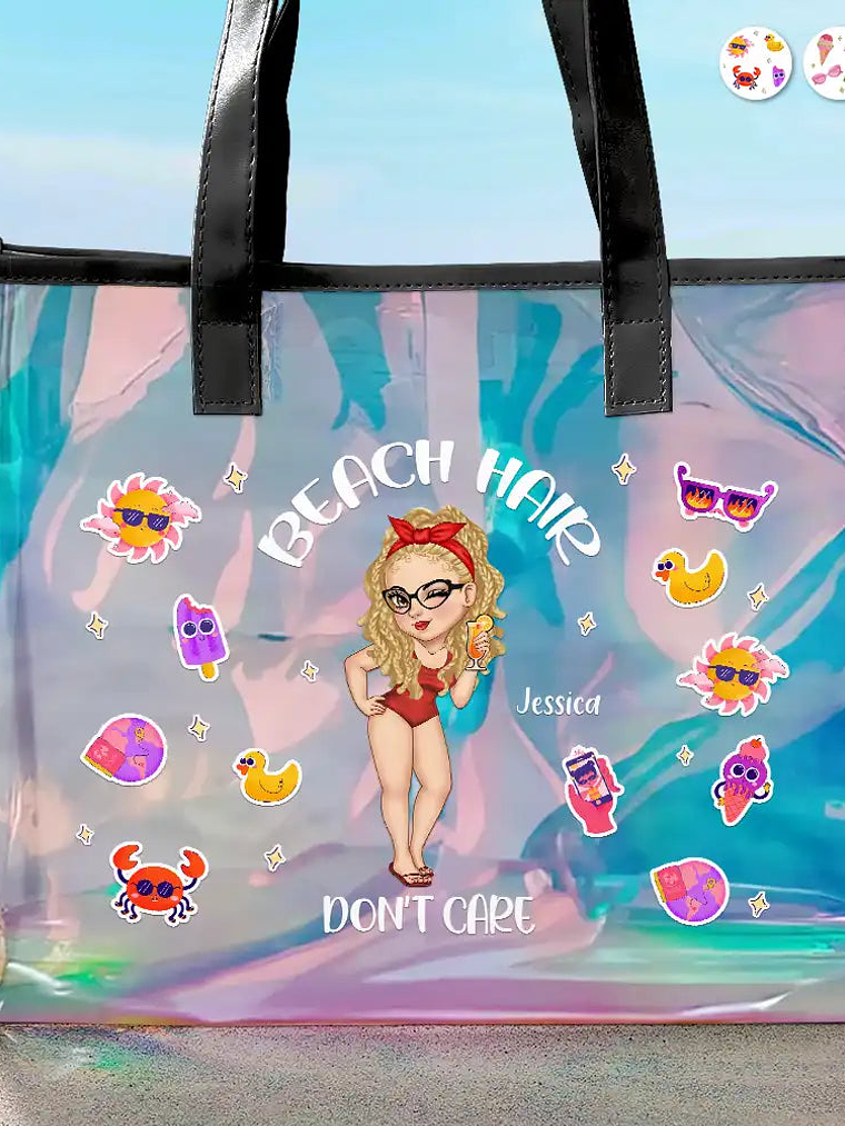 Beach Hair Don't Care - Personalized Holographic Tote 1