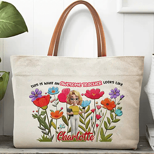 This Is What An Awesome Teacher Looks Like - Personalized Leather Handle Tote Bag