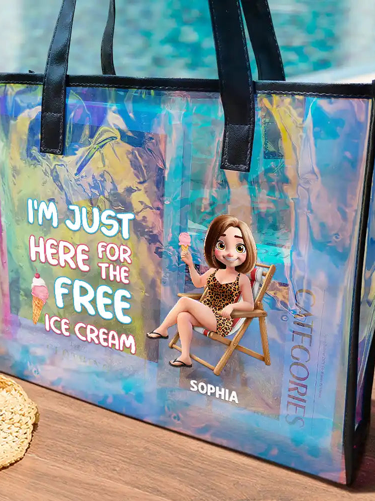 I'm Just Here For The Free Ice Cream - Personalized Holographic Tote 2
