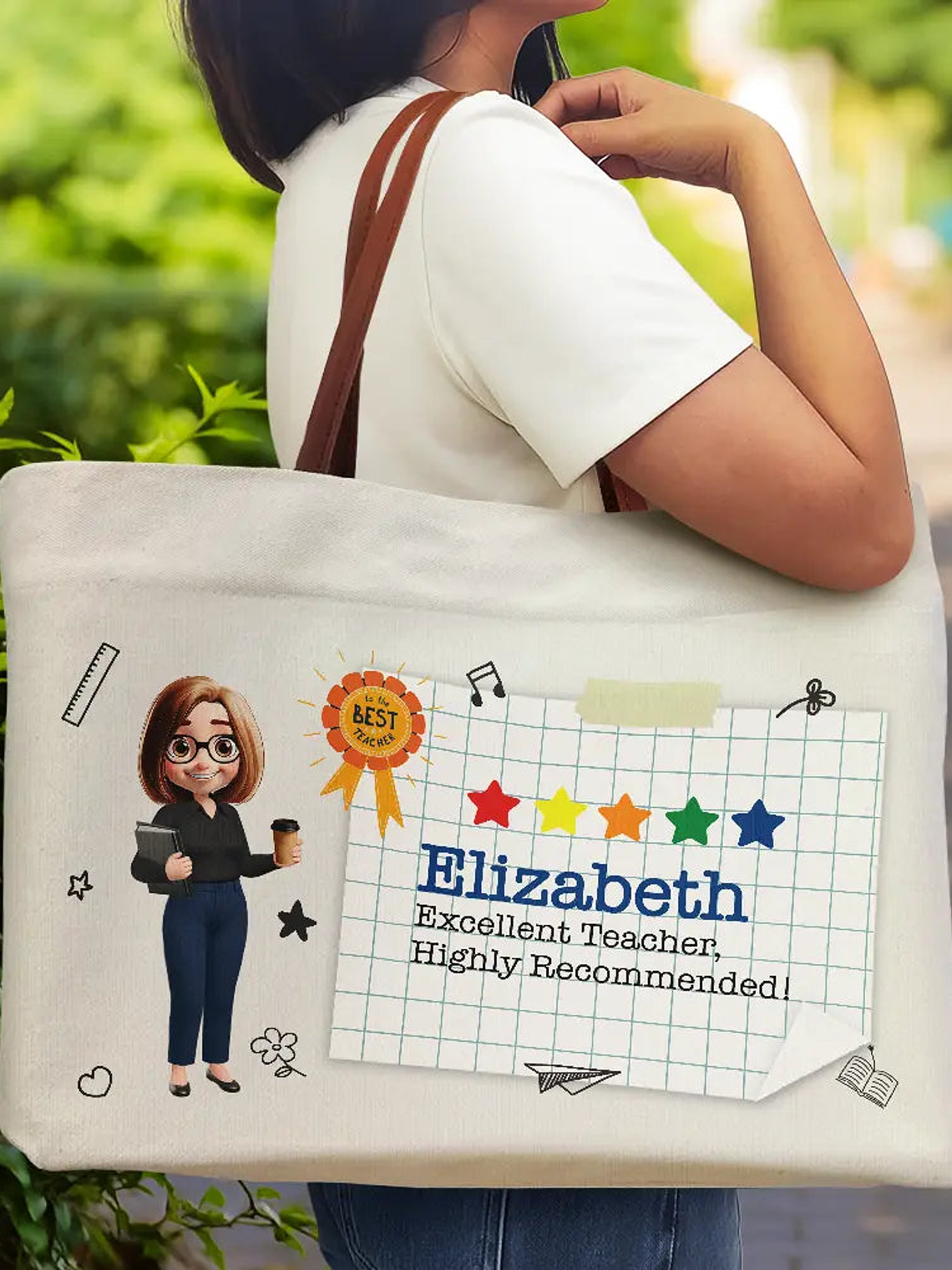 Highly Recommended Teacher - Personalized Leather Handle Tote Bag 2