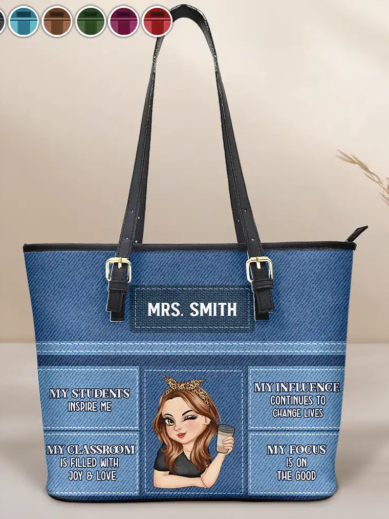 Teacher Inspiration - Personalized Leather Tote Bag 1