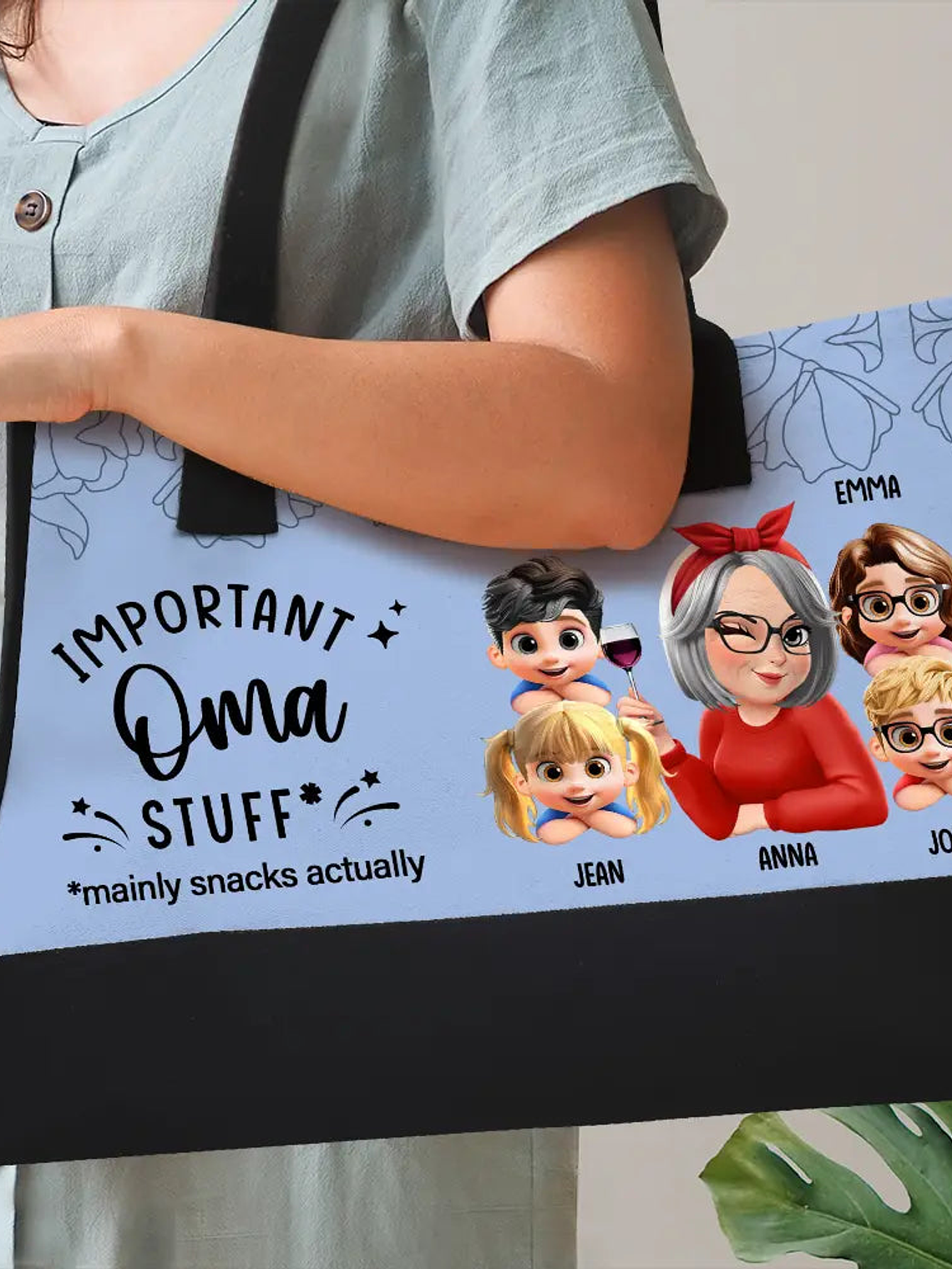 Important Grandma Stuff Mainly Snacks Actually 3D Effect - Personalized Canvas Tote Bag 3
