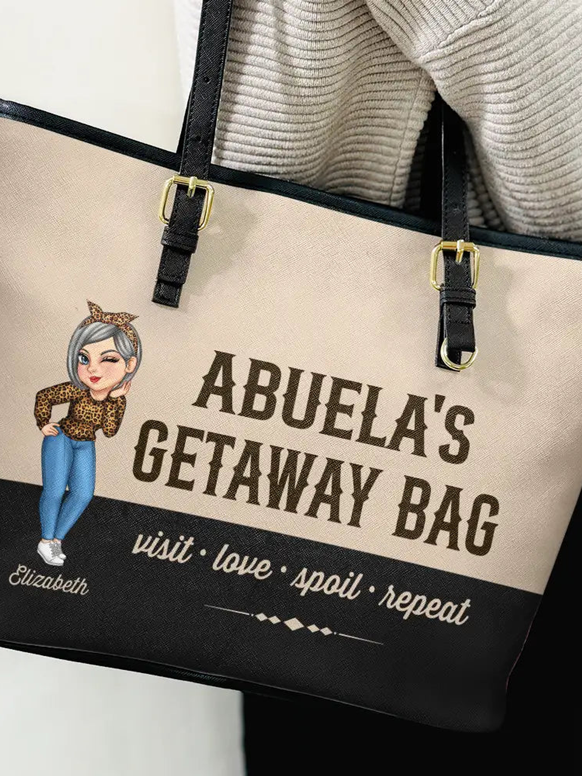 Grandma's Getaway Bag - Personalized Leather Tote Bag 3