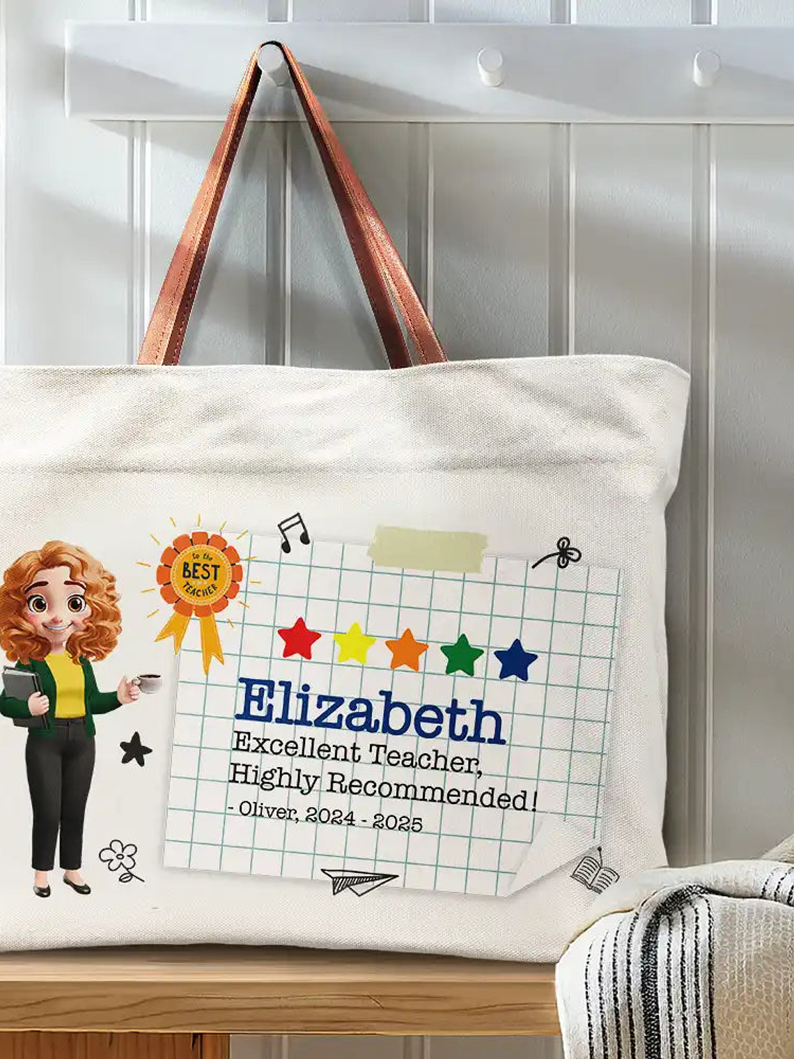 Highly Recommended Teacher - Personalized Leather Handle Tote Bag 3