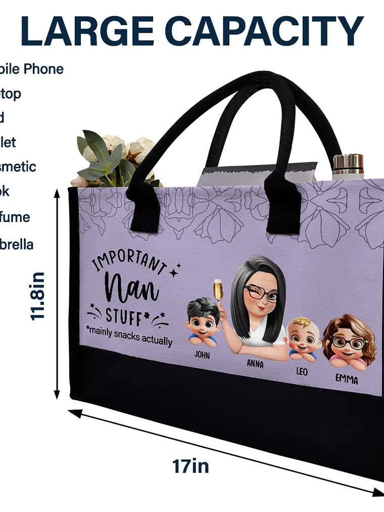 Important Grandma Stuff Mainly Snacks Actually 3D Effect - Personalized Canvas Tote Bag 4