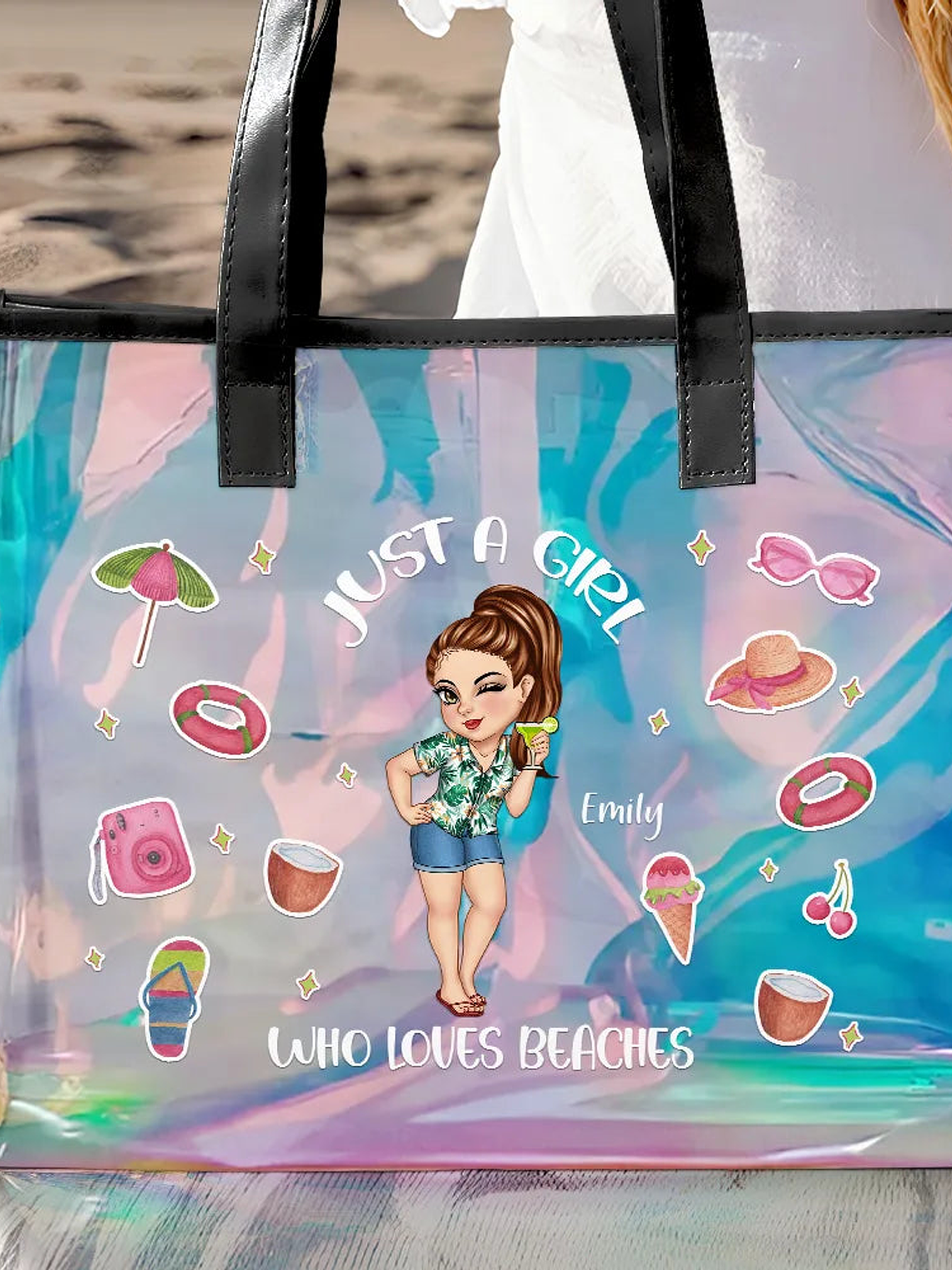 Beach Hair Don't Care - Personalized Holographic Tote 3