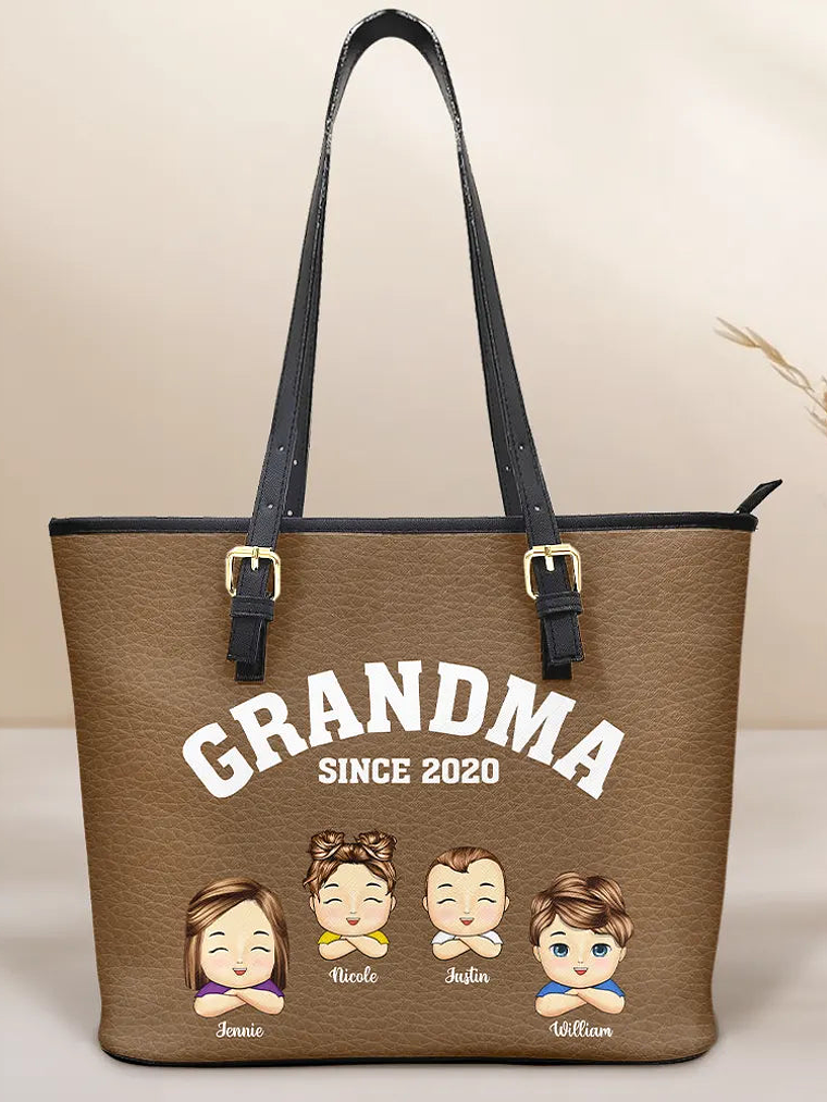 Grandma Mommy Since - Personalized Leather Tote Bag 1