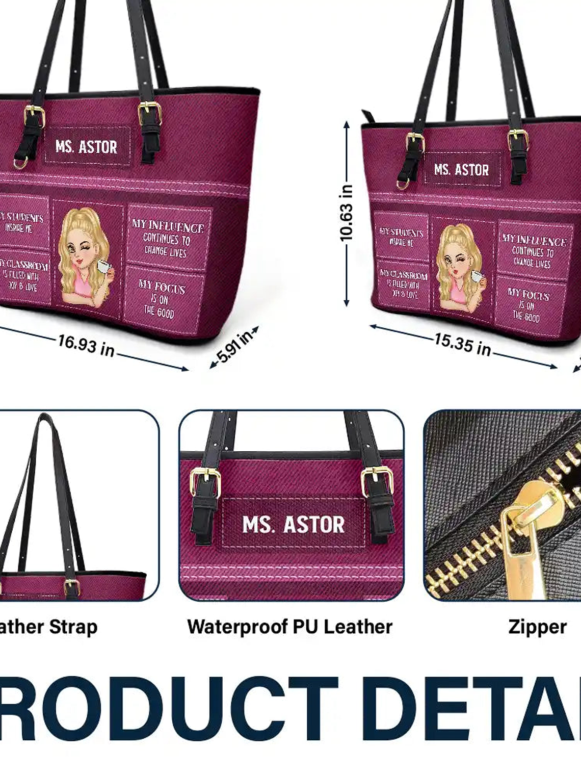 Teacher Inspiration - Personalized Leather Tote Bag 6