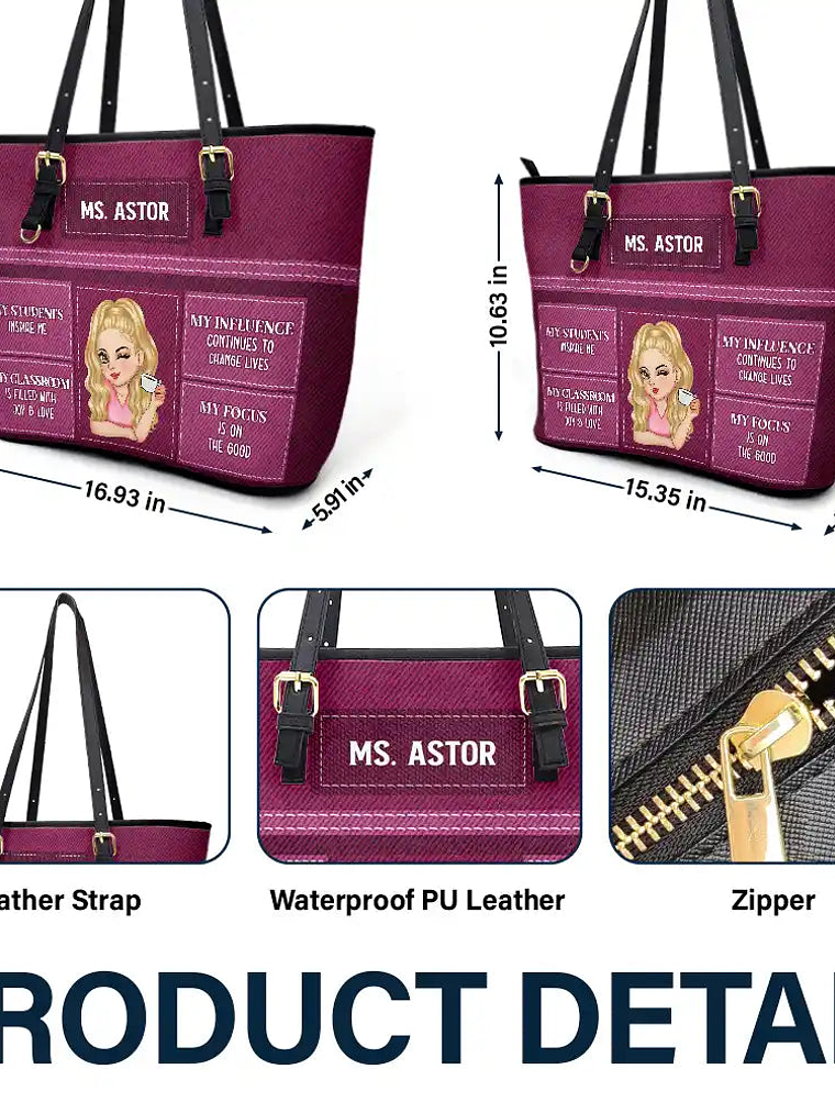 Teacher Inspiration - Personalized Leather Tote Bag 6