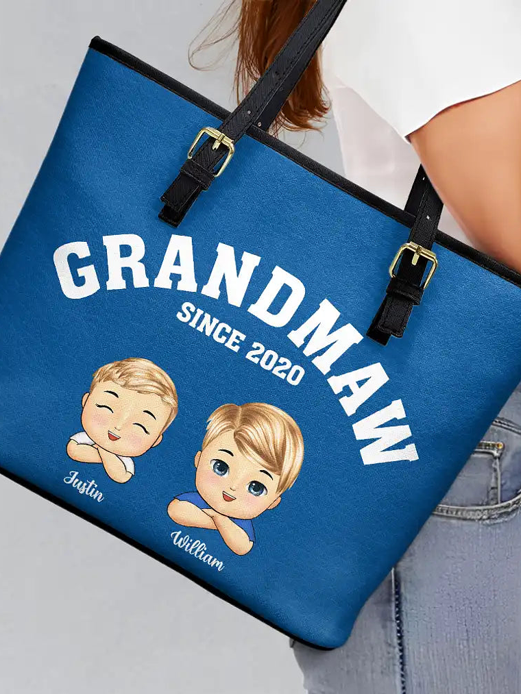 Grandma Mommy Since - Personalized Leather Tote Bag 3