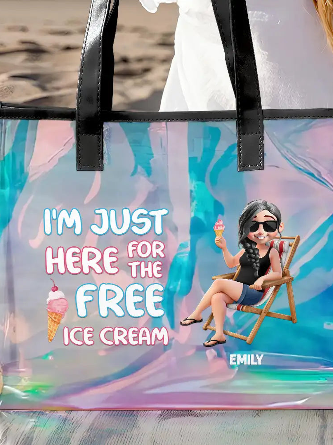 I'm Just Here For The Free Ice Cream - Personalized Holographic Tote 3