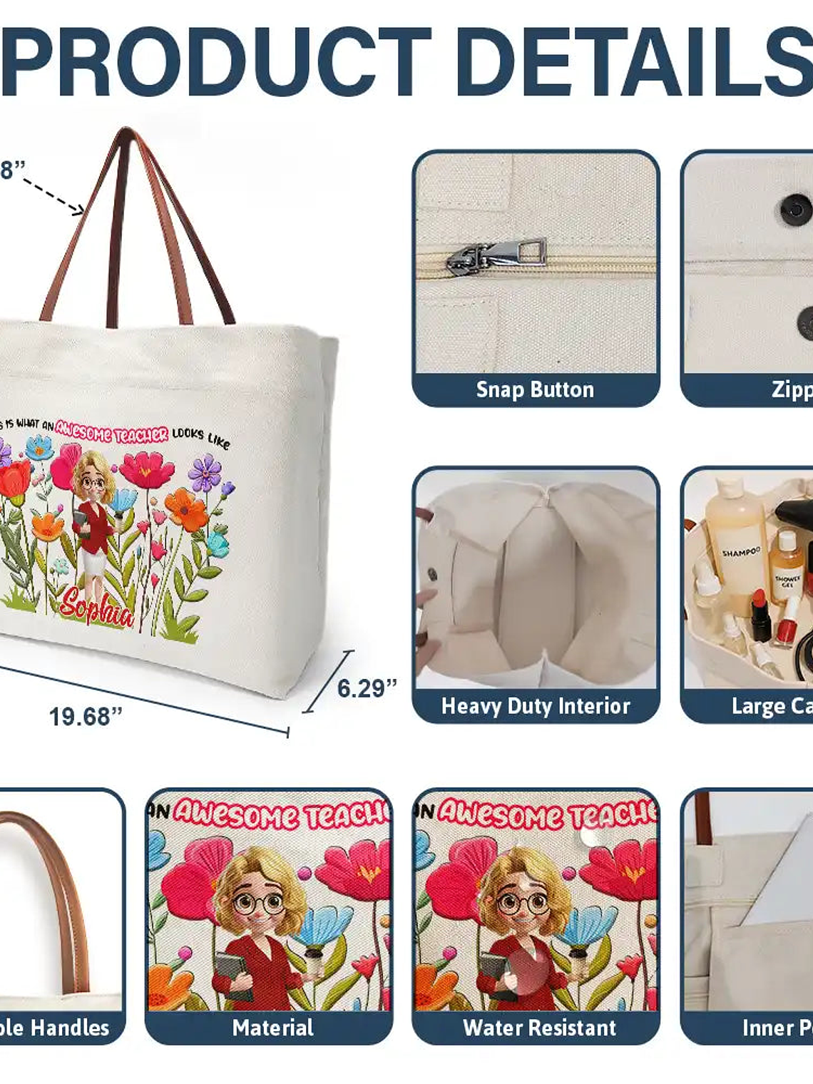 This Is What An Awesome Teacher Looks Like - Personalized Leather Handle Tote Bag 4