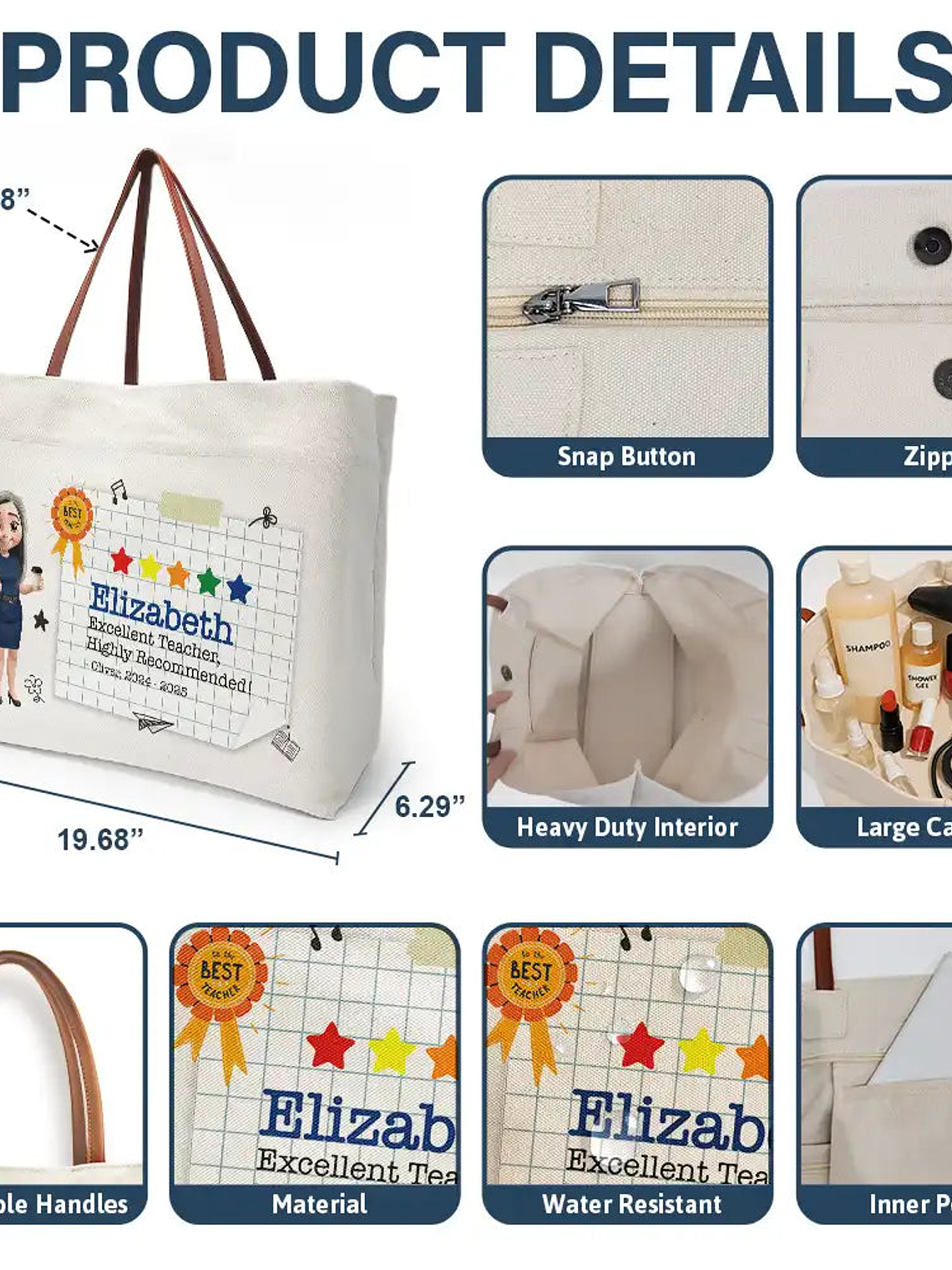 Highly Recommended Teacher - Personalized Leather Handle Tote Bag 4