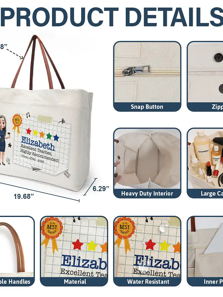 Highly Recommended Teacher - Personalized Leather Handle Tote Bag 4