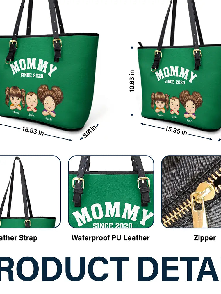 Grandma Mommy Since - Personalized Leather Tote Bag 6