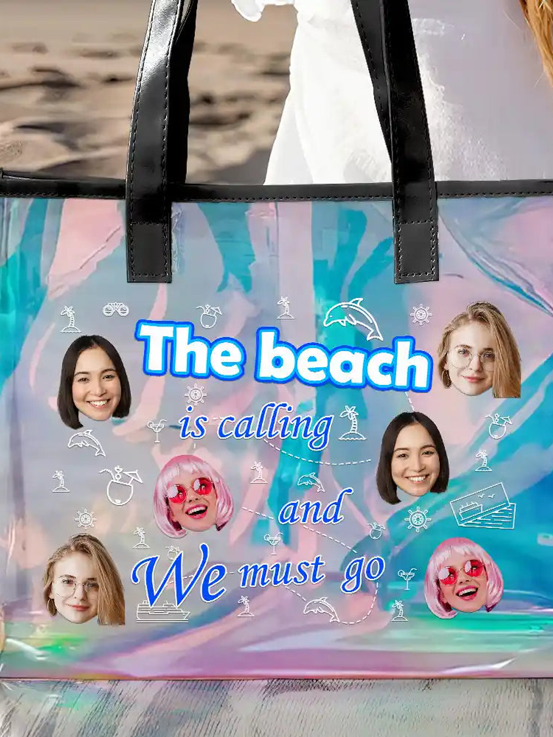 Custom Photo The Beach Is Calling And I Must Go - Personalized Holographic Tote 4