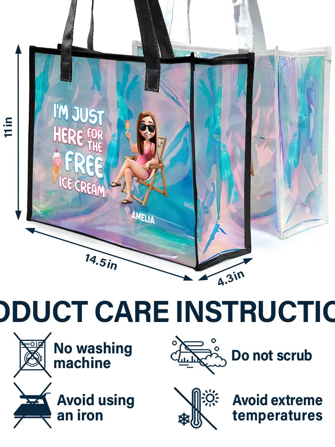 I'm Just Here For The Free Ice Cream - Personalized Holographic Tote 5