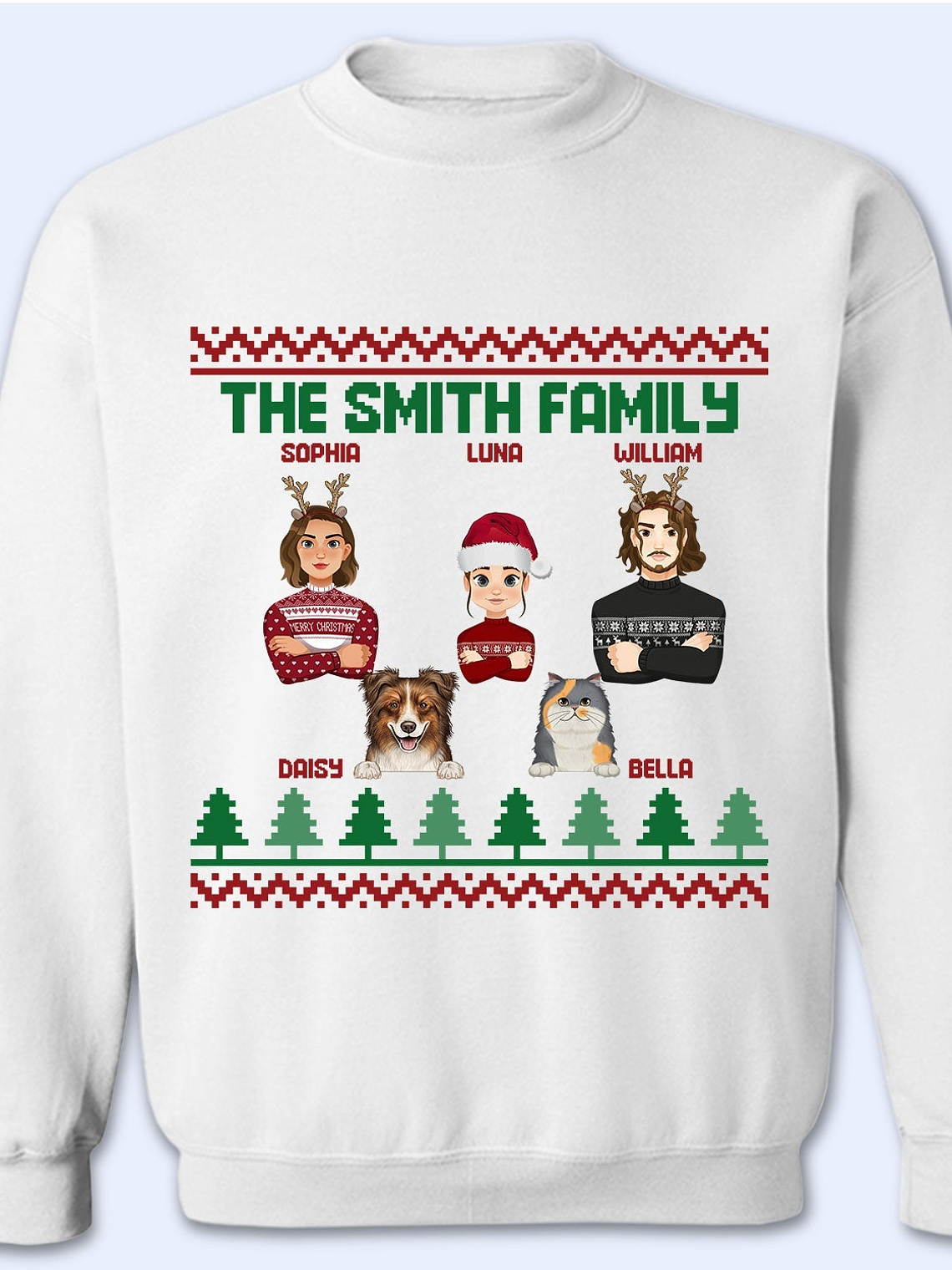 Flat Art Semi-real Pet - Christmas, Funny Gift For Family, Couple, Parents, Grandparents, Dog, Cat Lovers - Personalized Sweatshirt 1