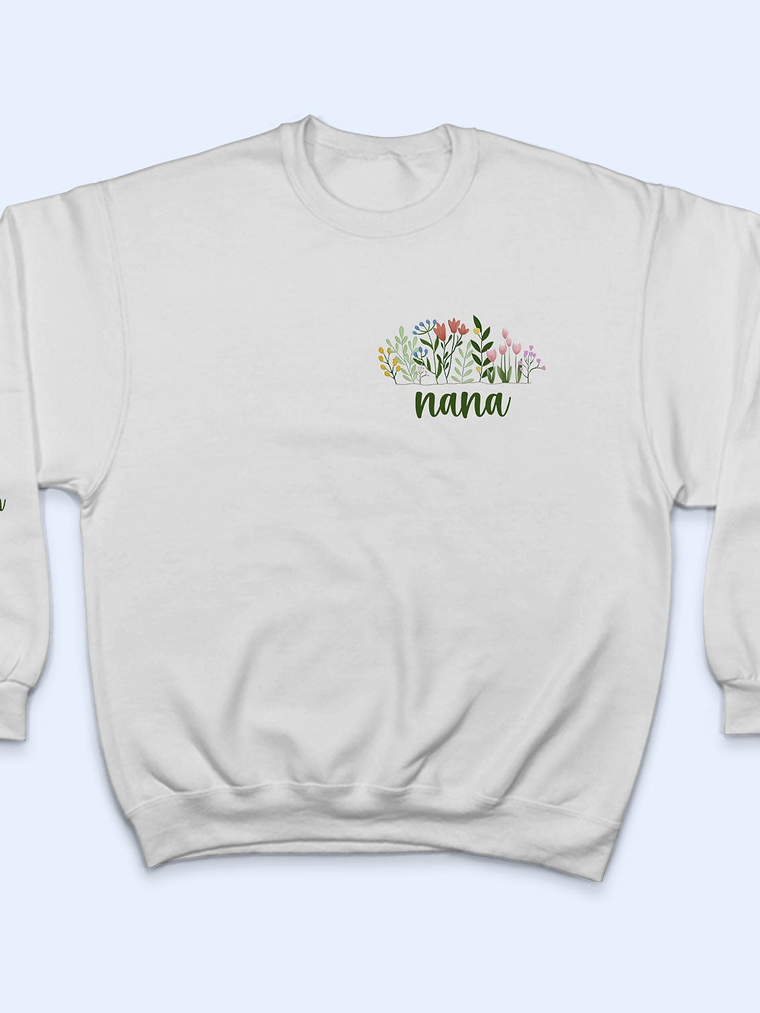 Floral Mama Title - Birthday, Loving Gift For Mom, Mother, Grandma, Grandmother - Personalized Unisex Sweatshirt With Design On Sleeve 3