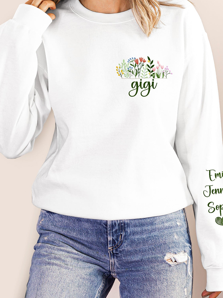 Floral Mama Title - Birthday, Loving Gift For Mom, Mother, Grandma, Grandmother - Personalized Unisex Sweatshirt With Design On Sleeve 5