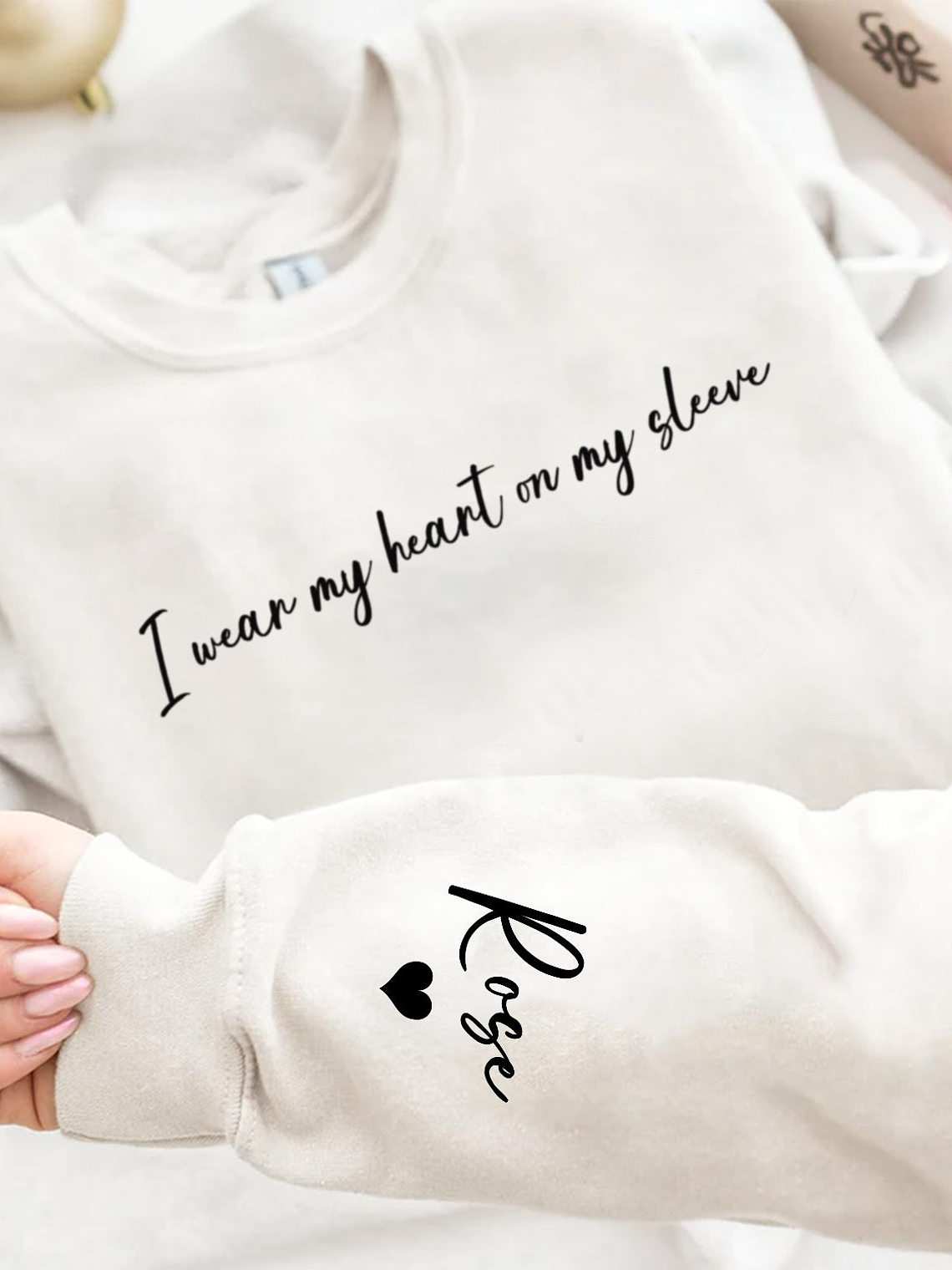 I Wear My Heart On My Sleeve - Gift For Mom, Grandma, Besties, Sisters - Personalized Sweatshirt With Sleeve Imprint 4