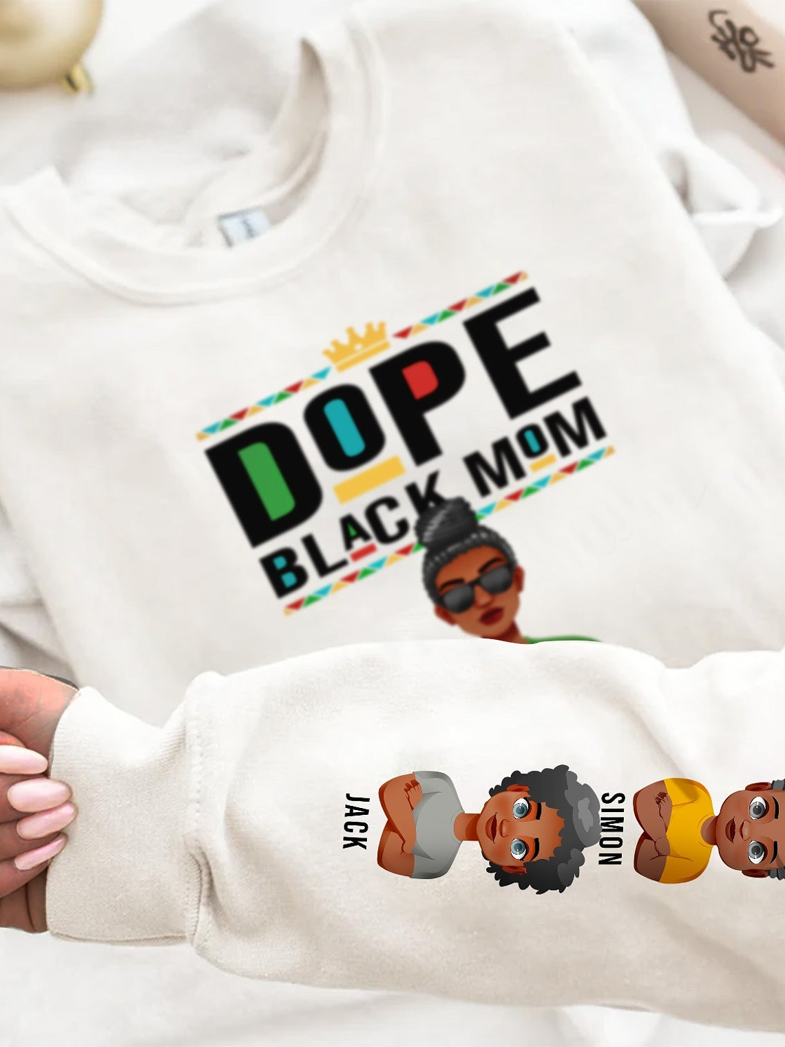 Dope Black Mom - Gift For Black Mom - Personalized Unisex Sweatshirt With Design On Sleeve 4