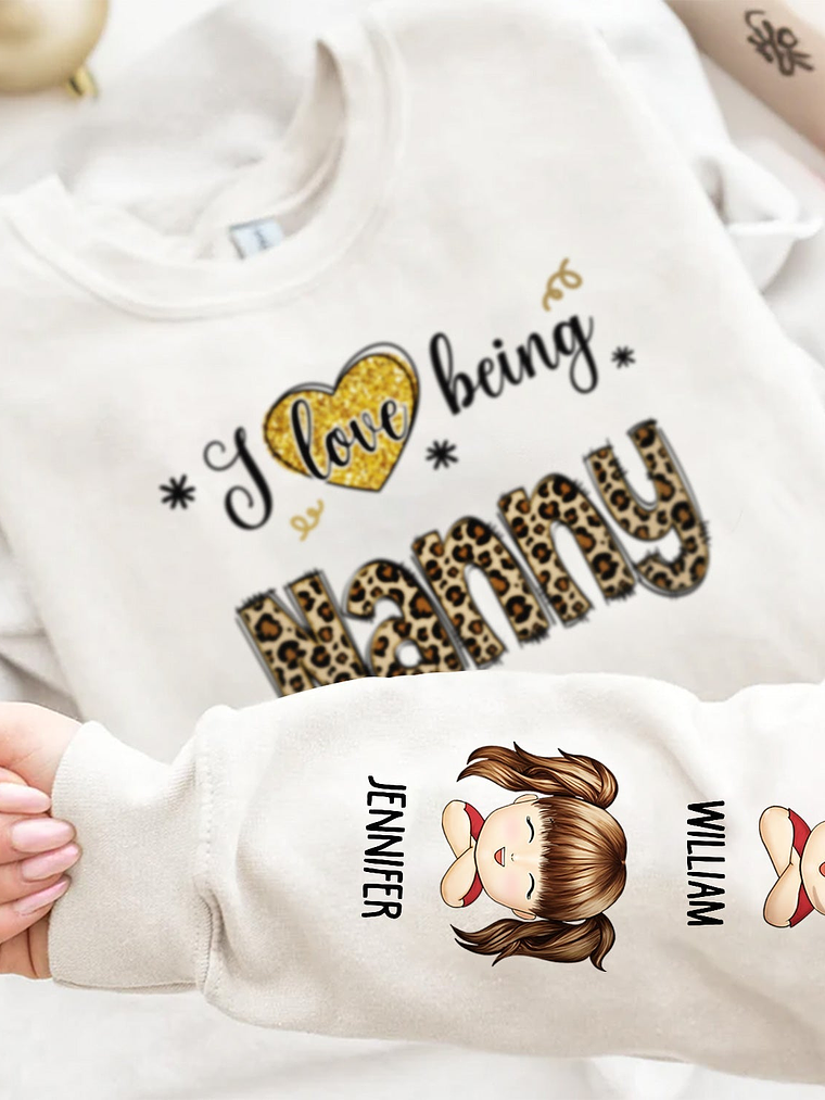 I Love Being Grandma - Gift For Grandma - Personalized Unisex Sweatshirt With Design On Sleeve 3