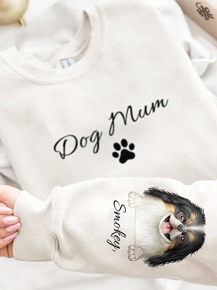 Dog Mom Dog Dad - Gift For Dog Lovers - Personalized Sweatshirt With Sleeve Imprint 4