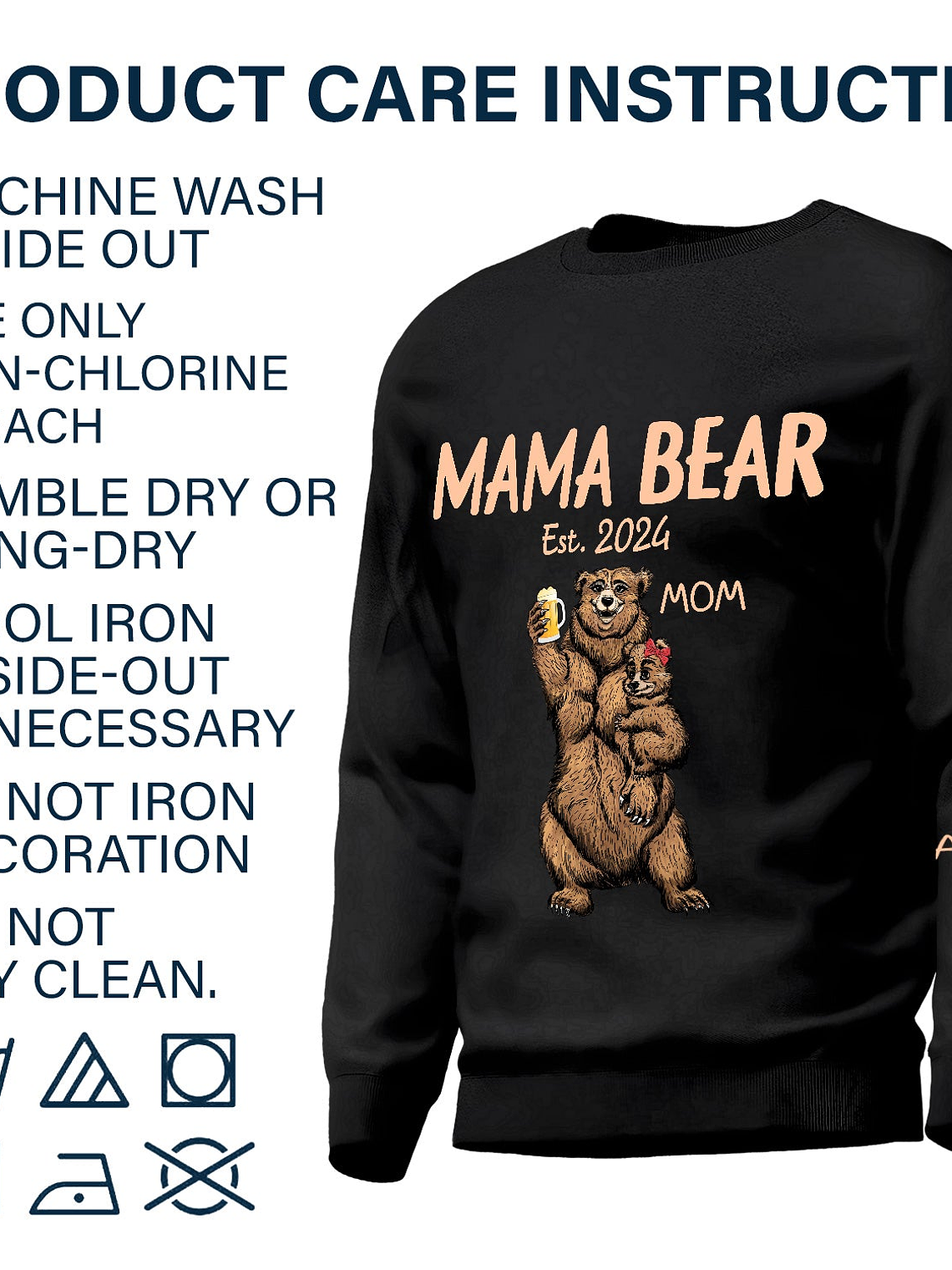 This Mama Bear Wears Her Heart - Gift For Mom, Nana - Personalized Unisex Sweatshirt With Design On Sleeve 6