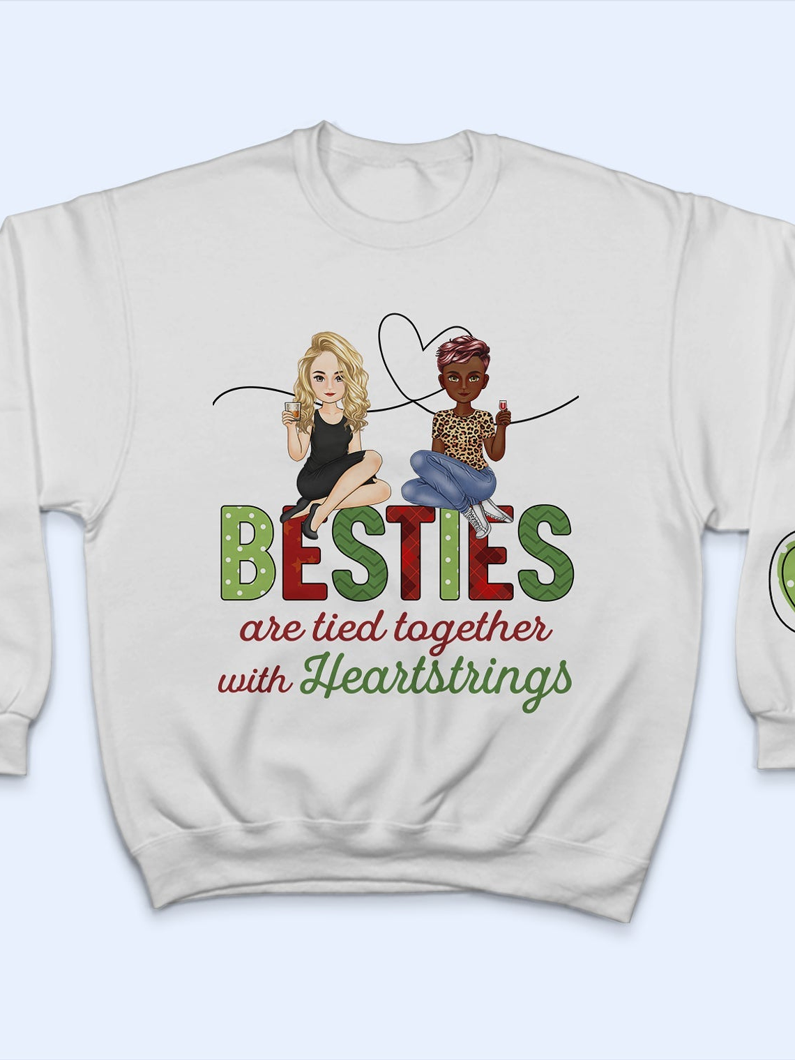 Sisters Are Tied Together With Heartstrings - Christmas Gift For Besties, Sisters - Personalized Sweatshirt With Sleeve Imprint 3
