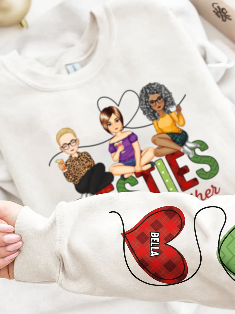 Sisters Are Tied Together With Heartstrings - Christmas Gift For Besties, Sisters - Personalized Sweatshirt With Sleeve Imprint 4