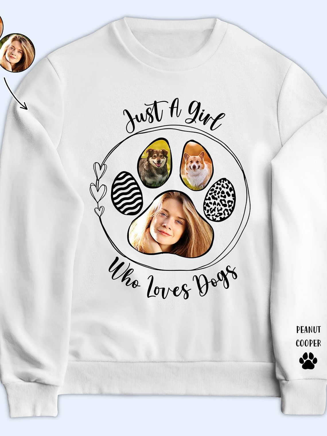 Custom Photo Just A Girl Who Loves Dog - Gift For Dog Lovers - Personalized Sweatshirt With Sleeve Imprint 1