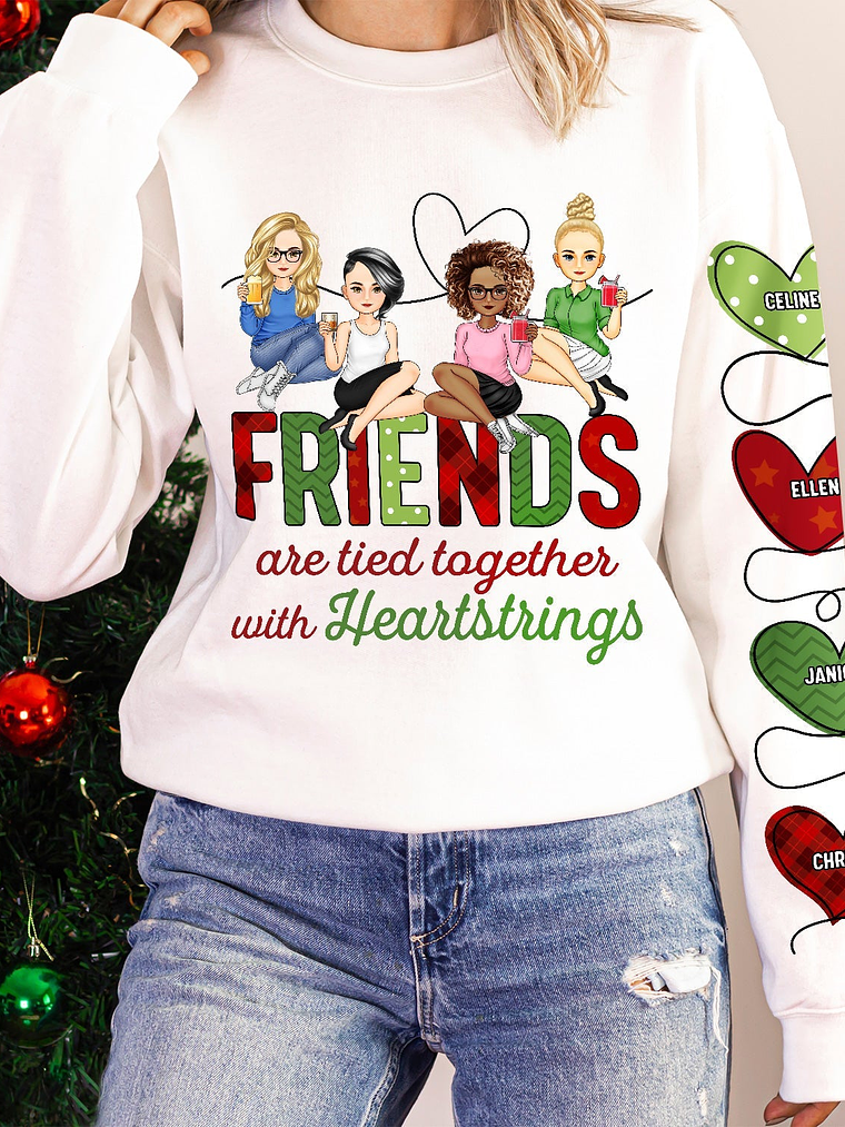 Sisters Are Tied Together With Heartstrings - Christmas Gift For Besties, Sisters - Personalized Sweatshirt With Sleeve Imprint 5