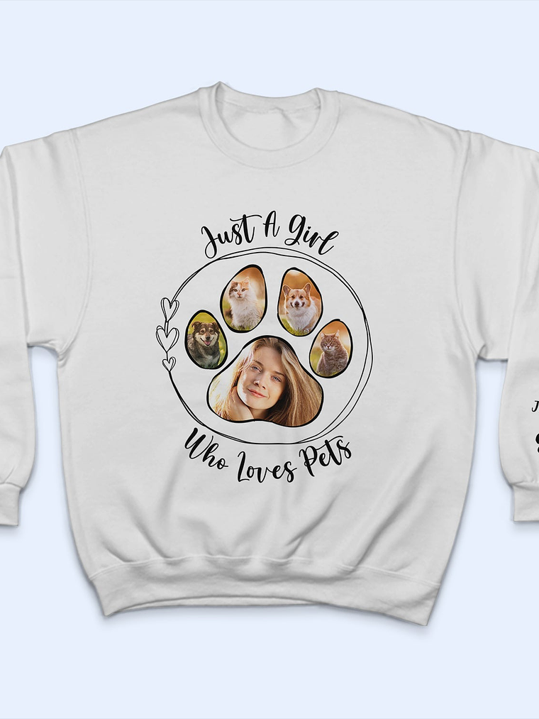 Custom Photo Just A Girl Who Loves Dog - Gift For Dog Lovers - Personalized Sweatshirt With Sleeve Imprint 3
