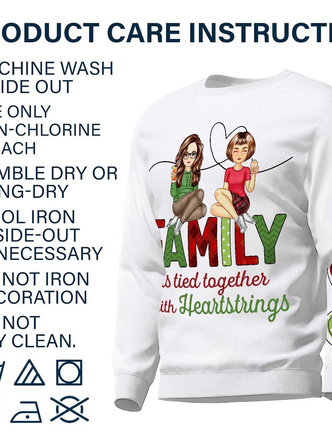Sisters Are Tied Together With Heartstrings - Christmas Gift For Besties, Sisters - Personalized Sweatshirt With Sleeve Imprint 6