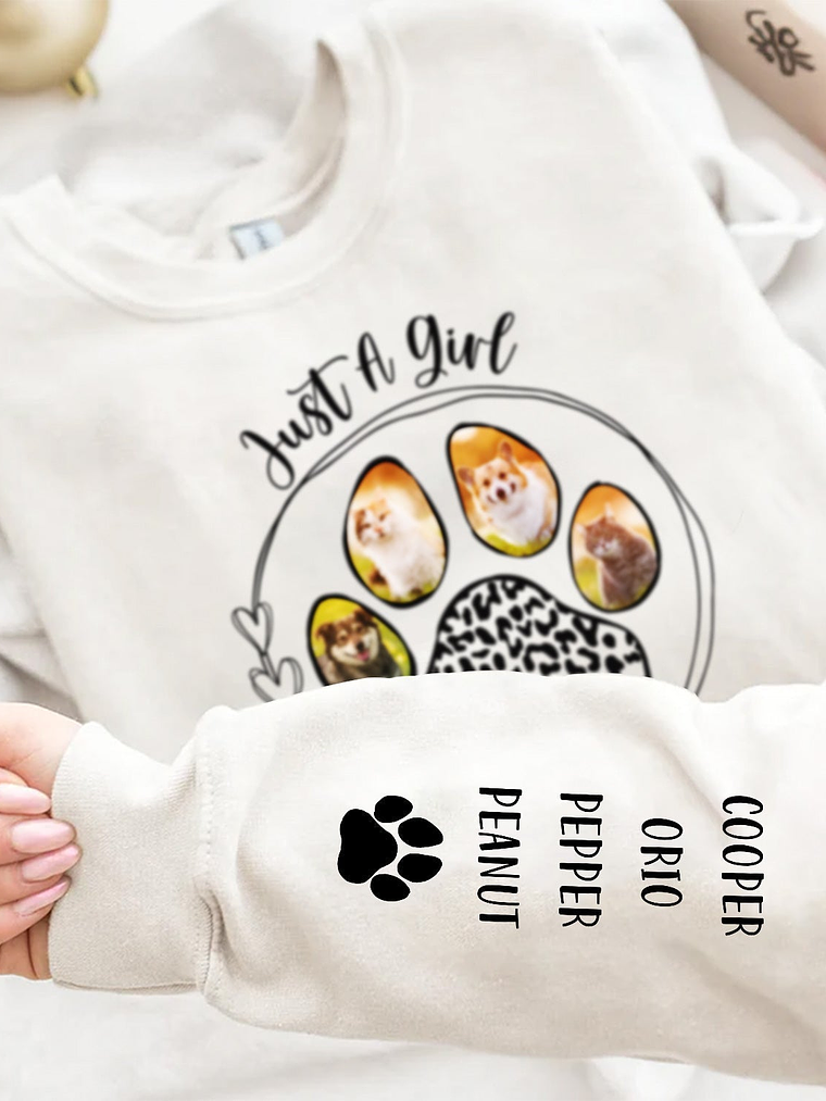 Custom Photo Just A Girl Who Loves Dog - Gift For Dog Lovers - Personalized Sweatshirt With Sleeve Imprint 4