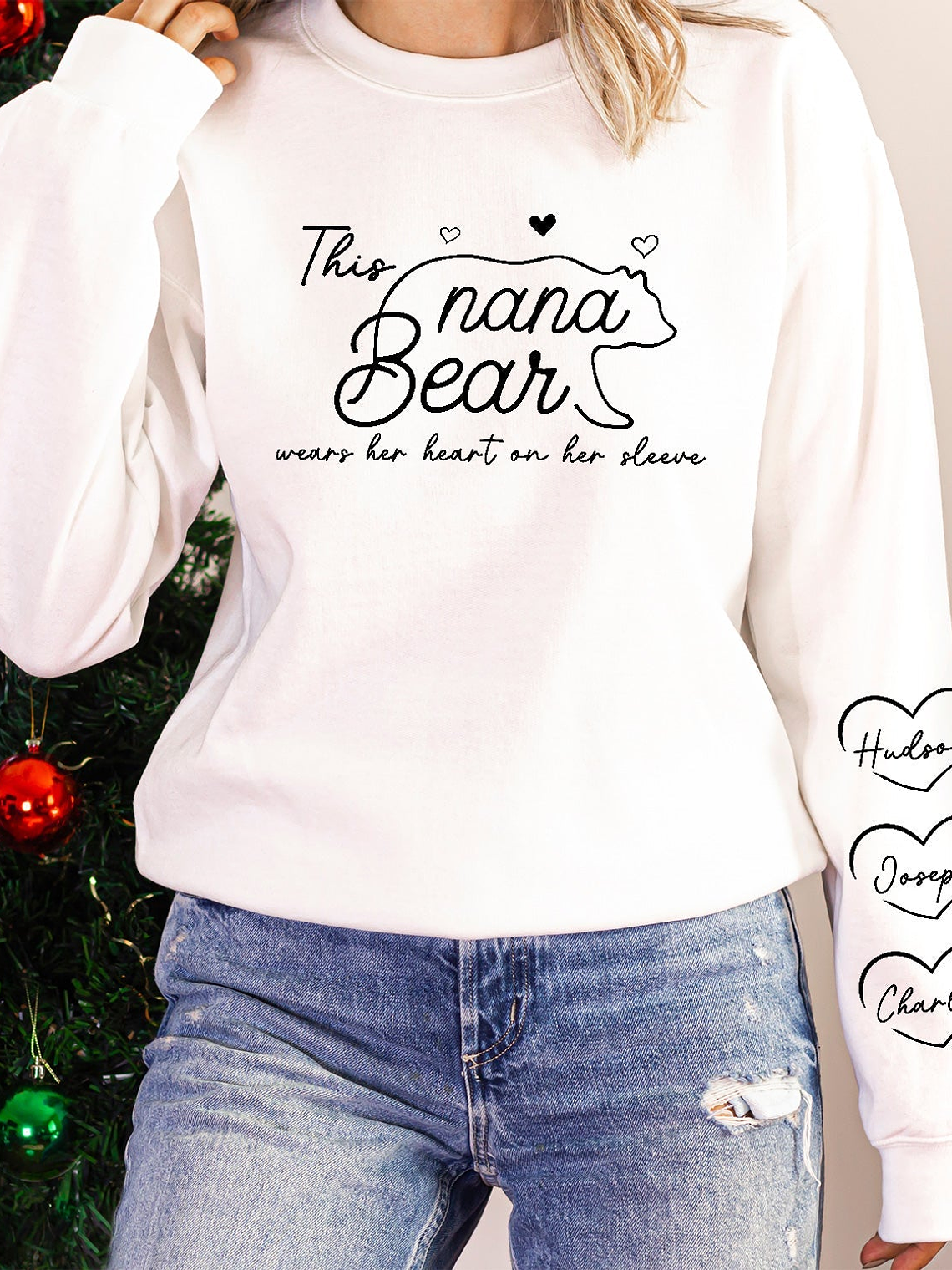 This Mama Bear Wears Her Heart On Her Sleeve - Gift For Mom - Personalized Sweatshirt With Sleeve Imprint 5