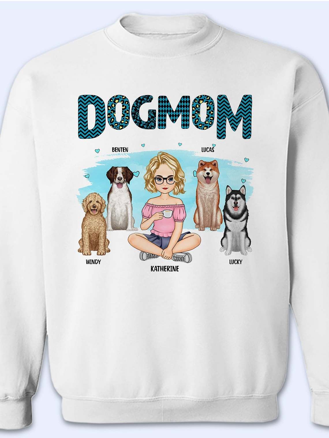 Dog Mom Blue Pattern - Gift For Dog Lovers - Personalized Sweatshirt 1