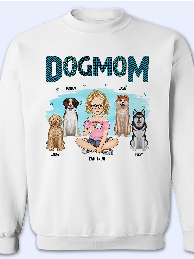 Dog Mom Blue Pattern - Gift For Dog Lovers - Personalized Sweatshirt 1