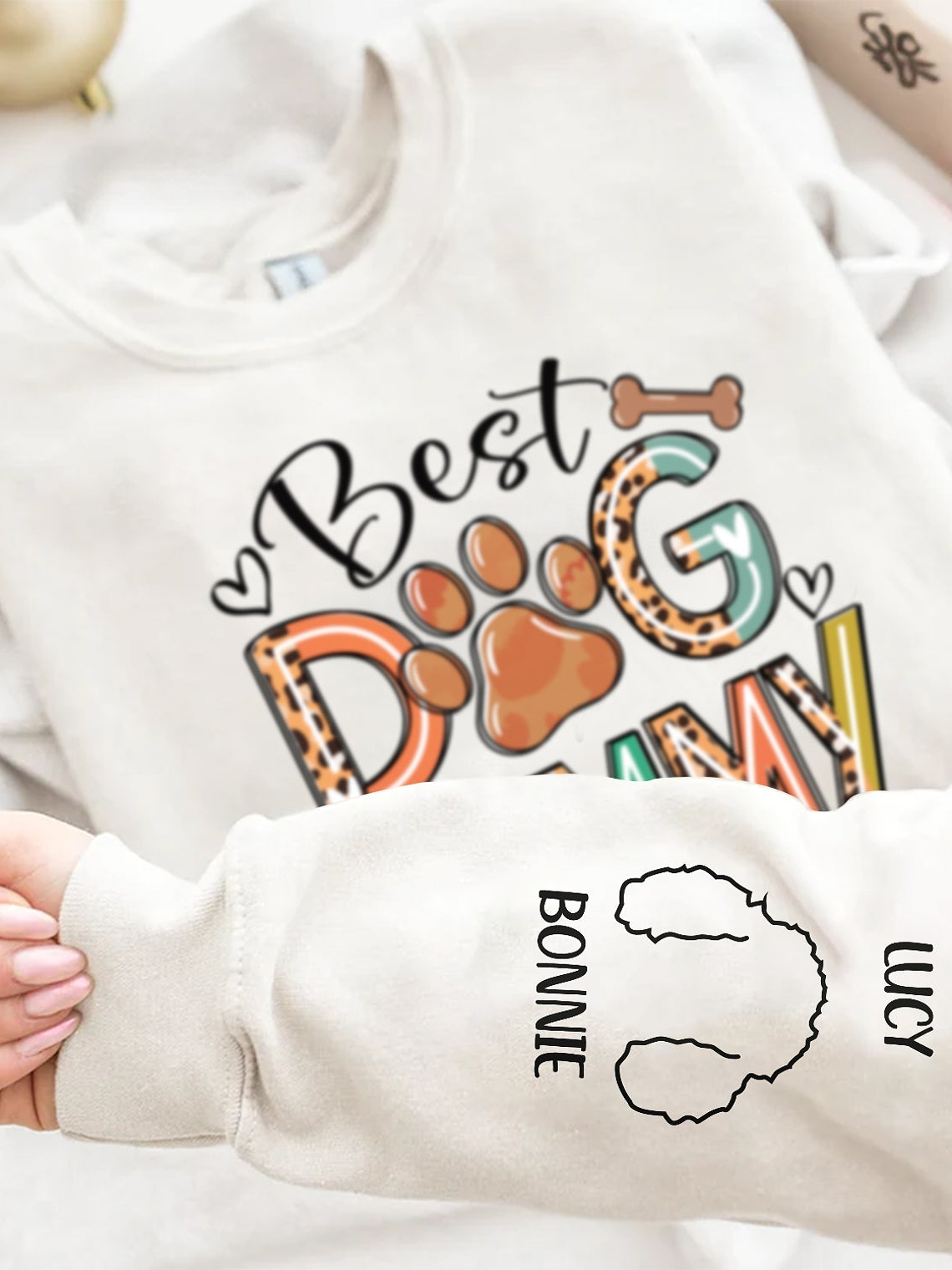 Best Dog Mom - Gift For Mothers, Pet Lovers - Personalized Sweatshirt With Sleeve Imprint 4