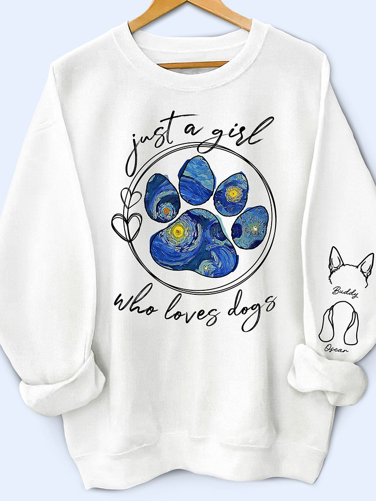 Just A Girl Who Loves Dogs Cats Night Sky - Birthday, Loving Gift For Dog Lover, Cat Mom, Pet Mum - Personalized Unisex Sweatshirt With Design On Sleeve 1